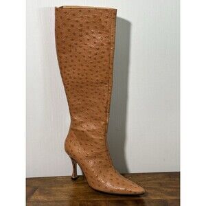 Walter Steiger Ostrich Leather Boots Womens 6 36.5 Tan Knee High Tall Stiletto